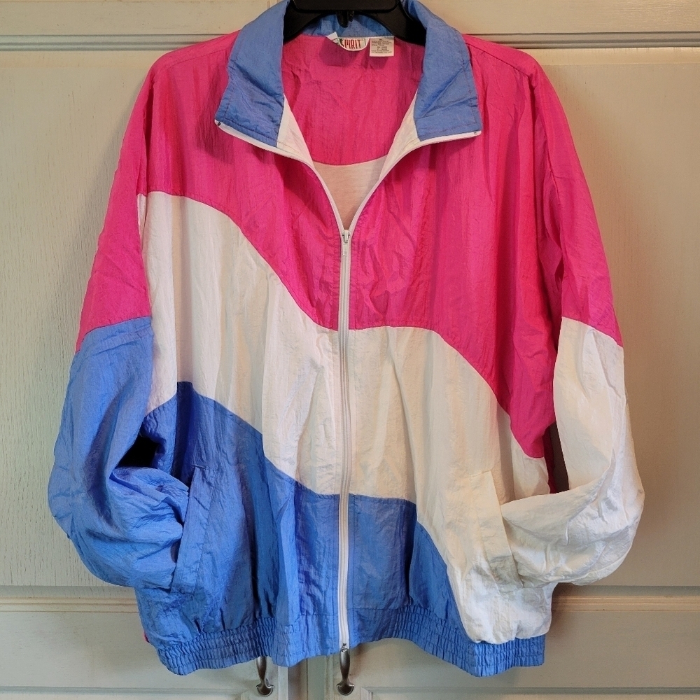 Vintage Bold Spirit Pink White Blue Windbreaker Jacket - Picture 2 of 7